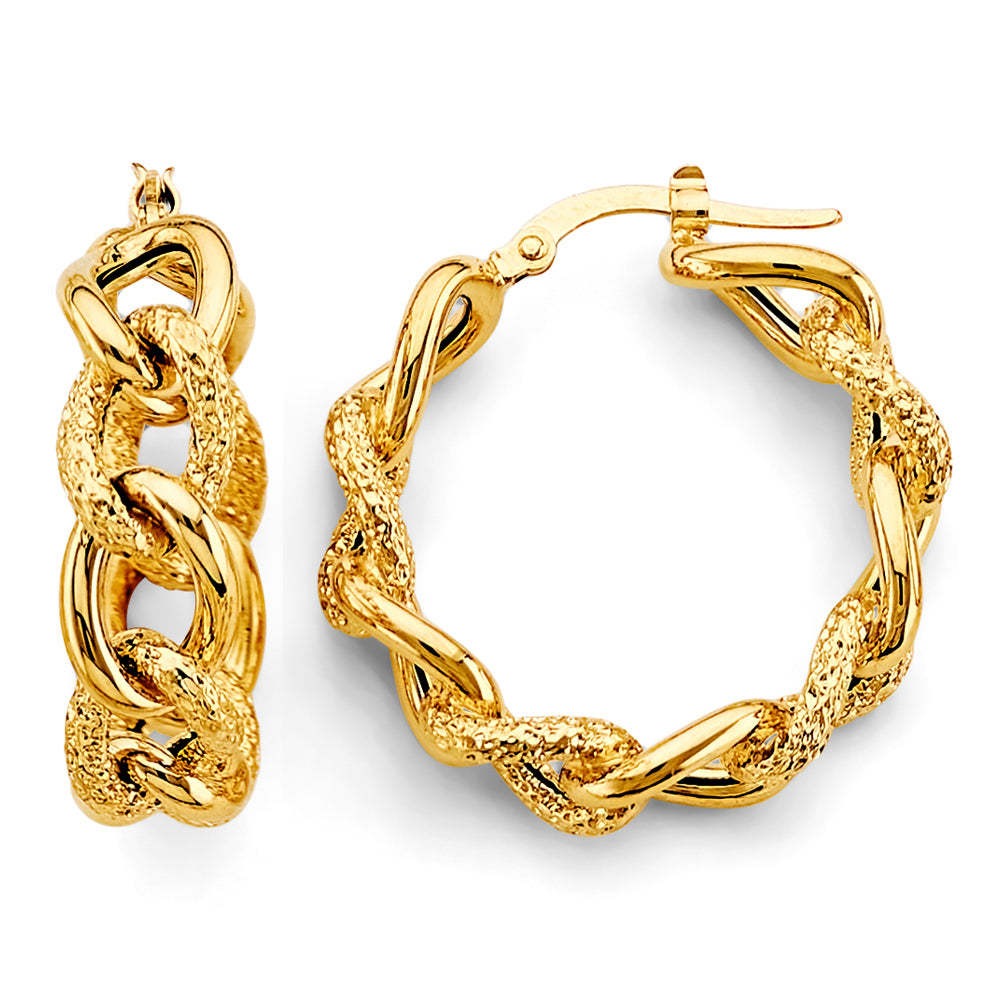 14KY Fancy Link Style Hoop Earrings