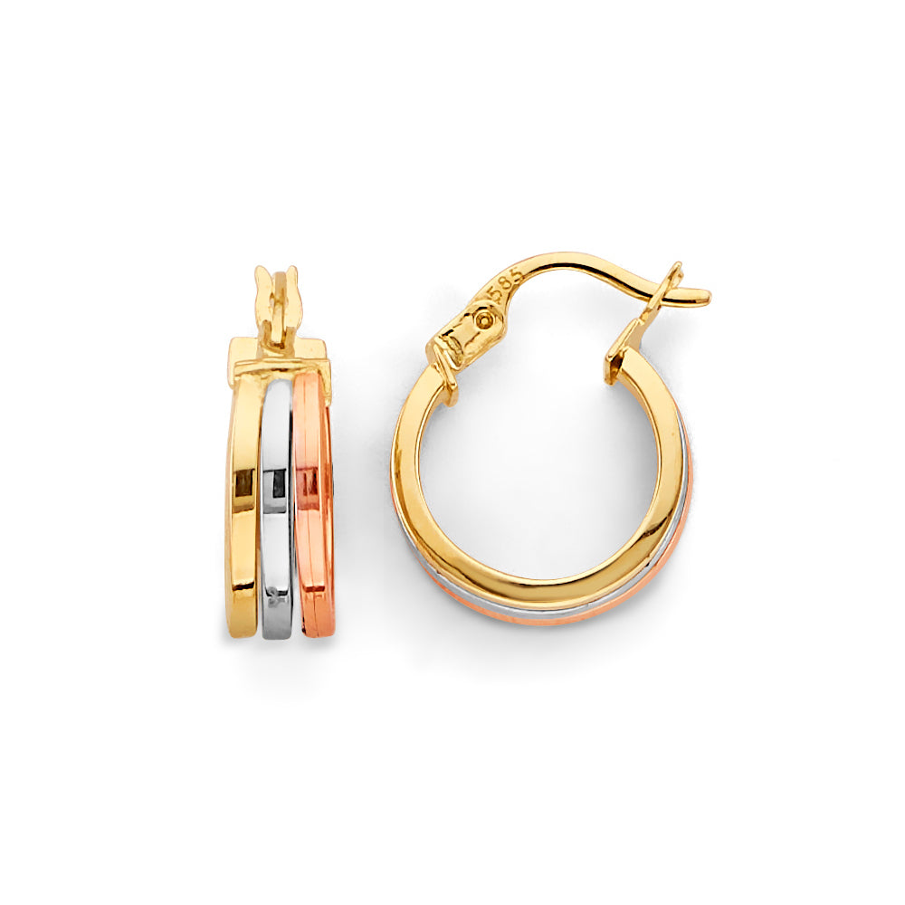 14K 3C 3 Line Hoop Earrings