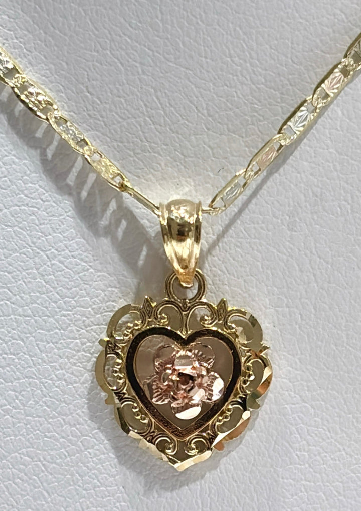 14K Tri-Color Rose Pendant