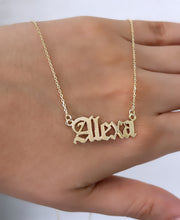 Load image into Gallery viewer, 14kt Gold Custom Old English Nameplate Necklace
