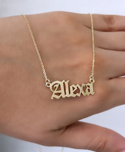 14kt Gold Custom Old English Nameplate Necklace