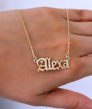 Load image into Gallery viewer, 14kt Gold Custom Old English Nameplate Necklace
