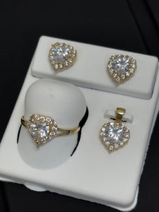 14kt Gold White CZ Ring, Pendant & Earring Set