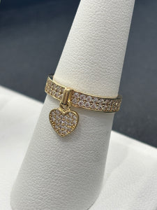 14kt Gold Heart Charm CZ Ladies Ring