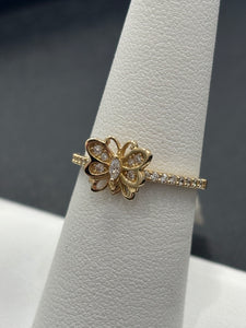 14kt Gold Butterfly Pave CZ Ladies Ring