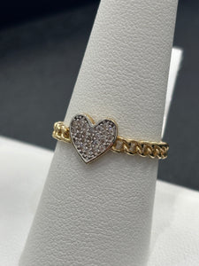 14kt Gold Heart CZ Cuban Link Ladies Ring