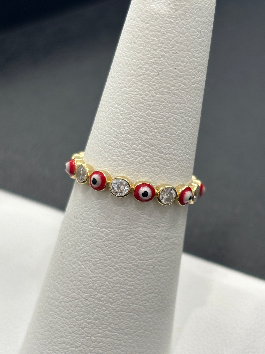 14kt Gold Red Evil Eye Ladies Ring