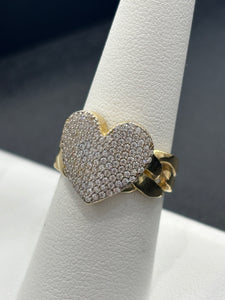 14kt Gold Fancy Heart CZ Cuban Link Ladies Ring