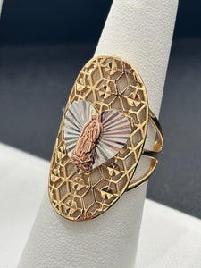 14kt Gold Tri-Color Virgen de Guadalupe Ladies Ring