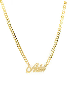 Custom 14kt Gold Script Nameplate Cuban Dcut Chain