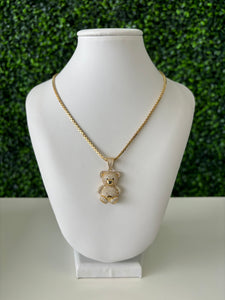 14kt Gold Teddy Bear Pendant with Box Chain