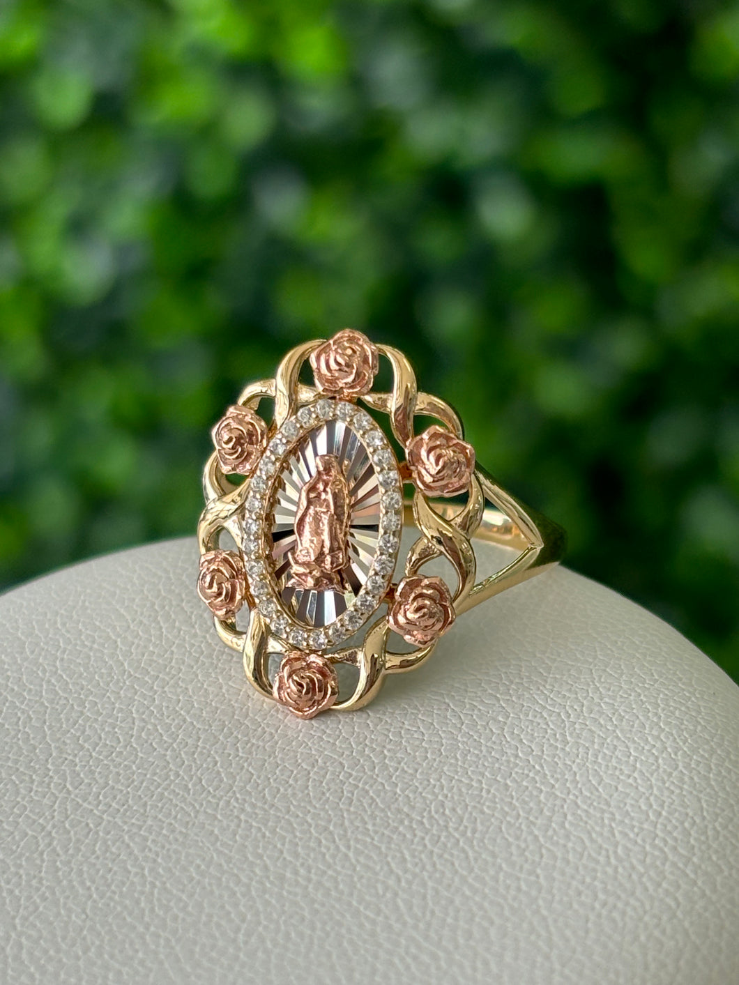 14kt Gold Virgen de Guadalupe Rose Ladies Ring