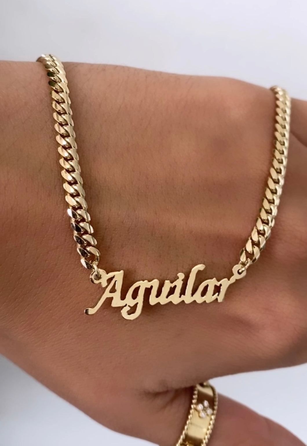 14kt Custom Nameplate with 14kt 4mm Miami Cuban Chain