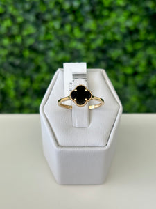 14kt Gold Dainty Black Clover Ladies Ring