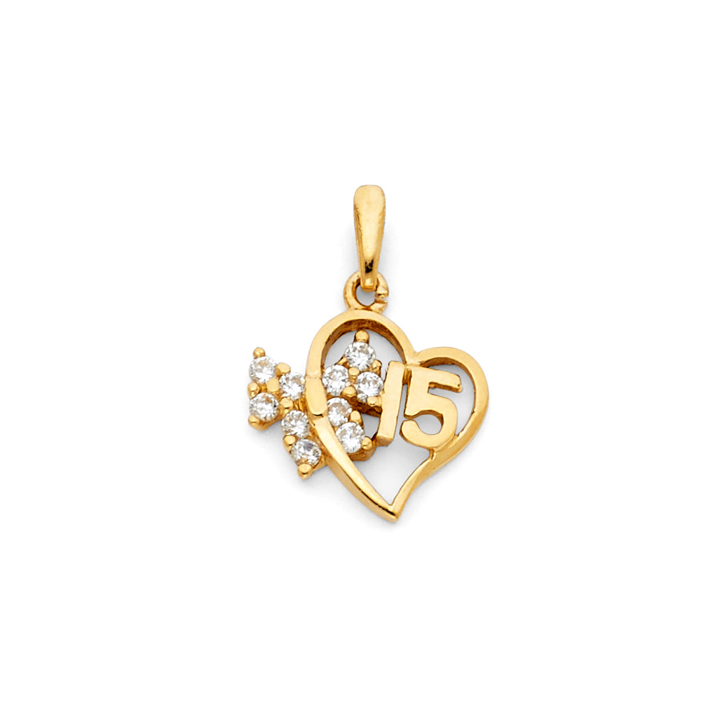 14KY 15 Years Heart Bow Pendant