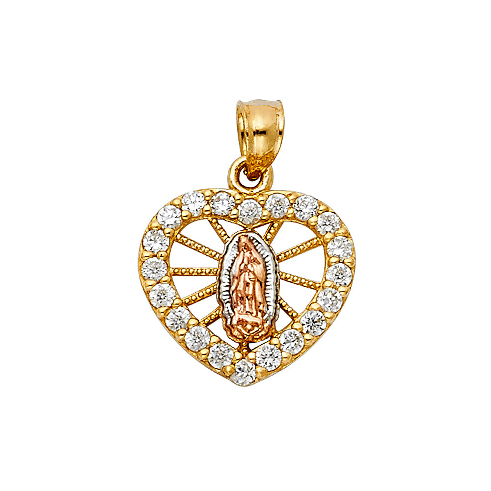 14K 3C CZ Guadalupe Heart Pendant