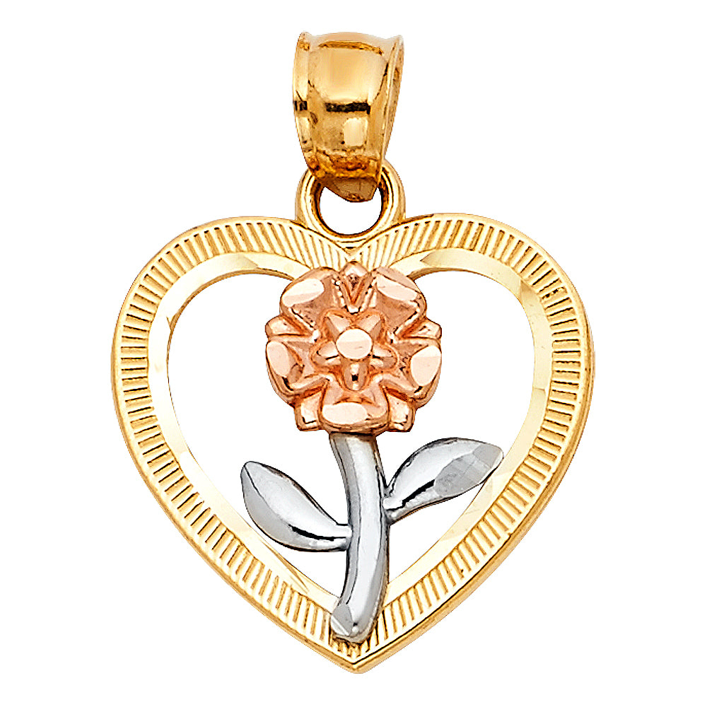 14K 3C Heart Flower Pendant