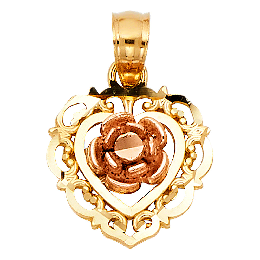 14K Tri-Color Rose Pendant