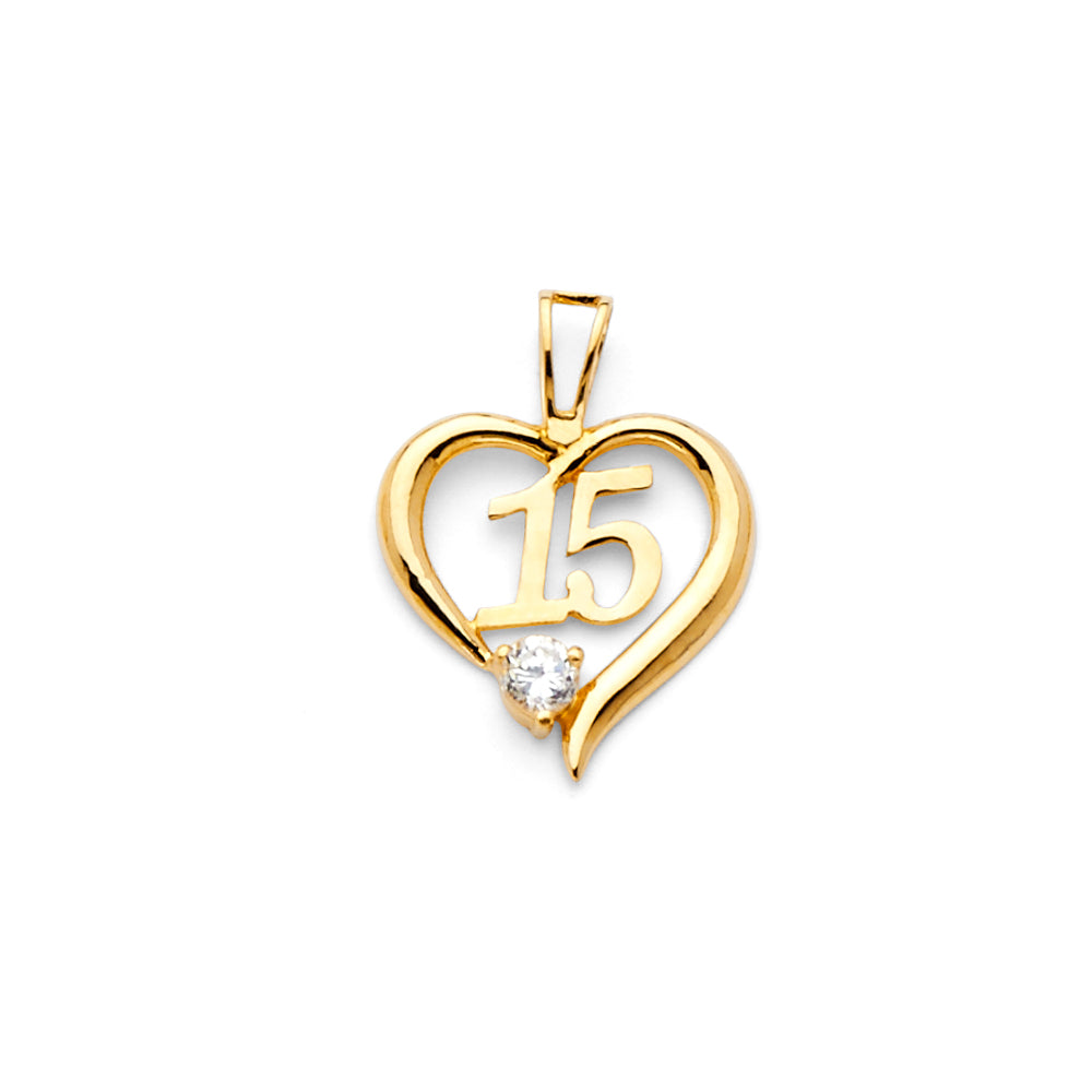 14KY CZ 15 Years Heart Pendant