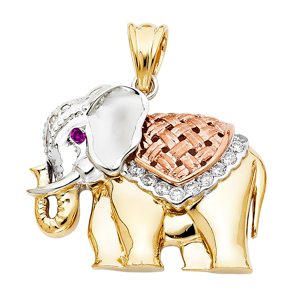 14K Tri-Color Large Elephant Pendant