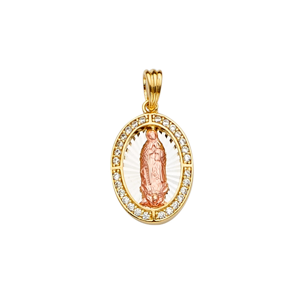14K 3C CZ Guadalupe Oval Pendant
