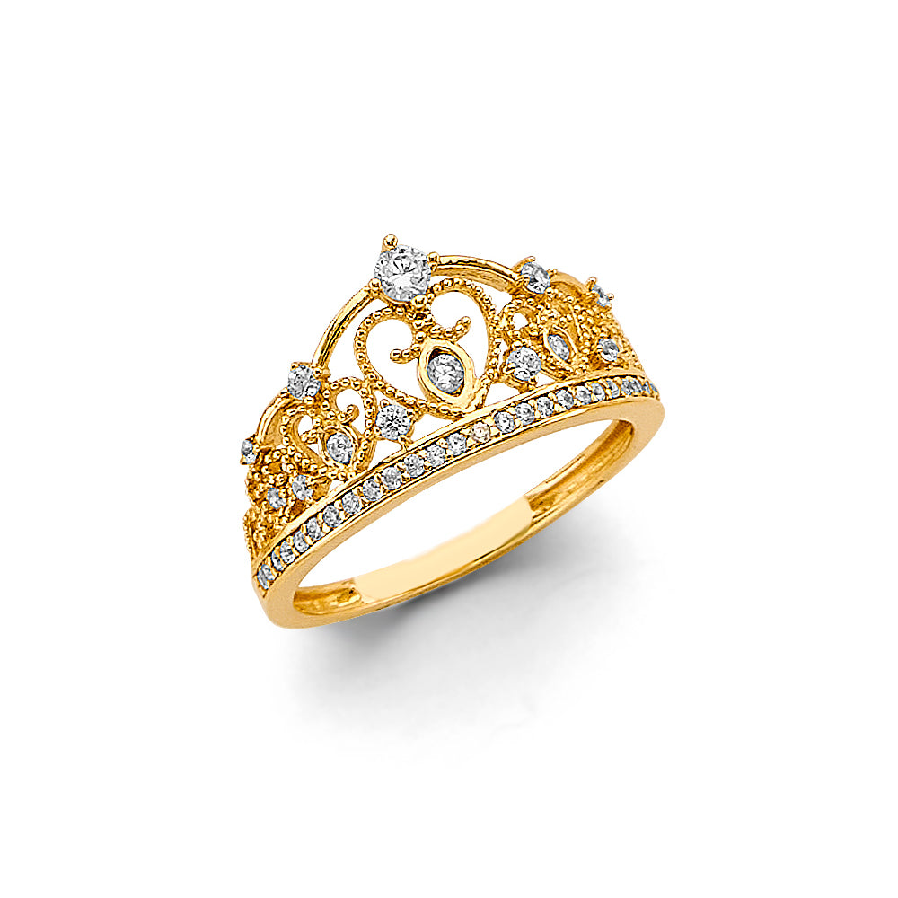 14K 2T CZ Crown Ring