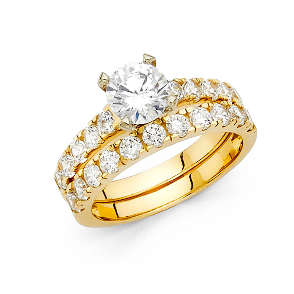 14KY CZ Engagement Ring w/ 14KY Matching Wedding Band