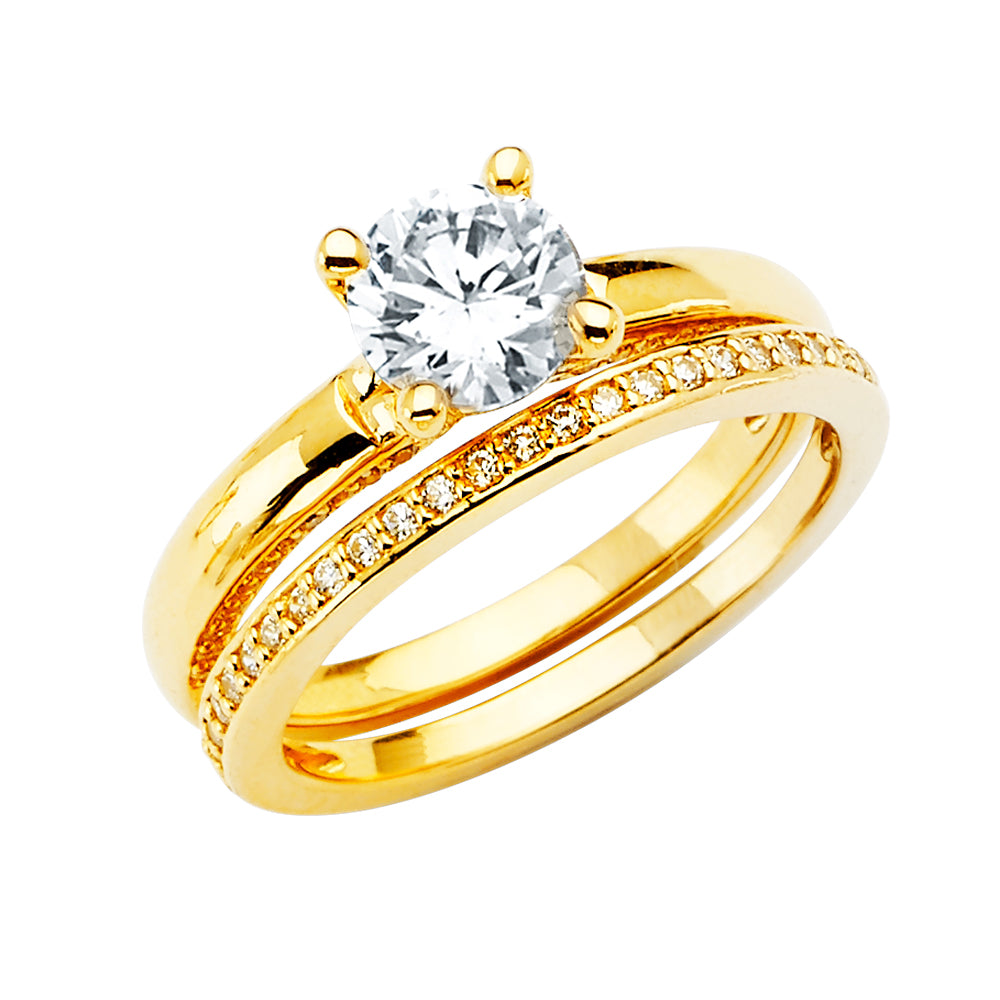 14KY CZ Engagement Ring w/ 14KY Matching Band