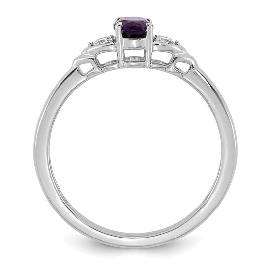 14k White Gold Amethyst and 1/10 carat Lab Grown Diamond VS/SI+ G+ February Birthstone Complete Ring
