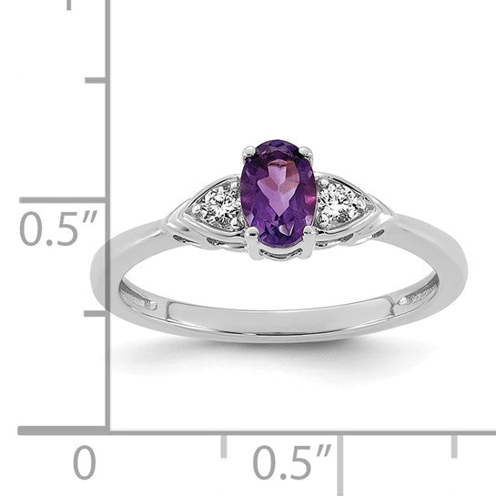 14k White Gold Amethyst and 1/10 carat Lab Grown Diamond VS/SI+ G+ February Birthstone Complete Ring
