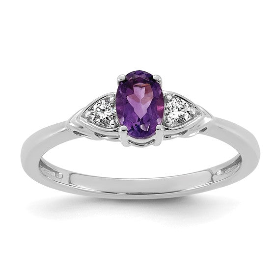 14k White Gold Amethyst and 1/10 carat Lab Grown Diamond VS/SI+ G+ February Birthstone Complete Ring