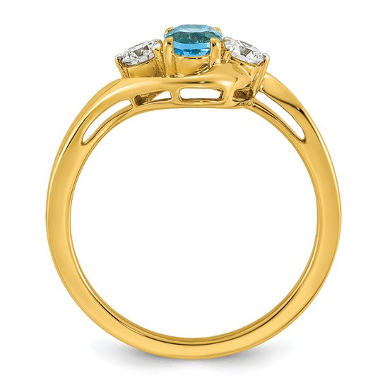 14k Blue Topaz and 1/5 carat Lab Grown Diamond VS/SI+ G+ December Birthstone Complete Ring