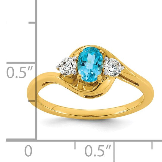 14k Blue Topaz and 1/5 carat Lab Grown Diamond VS/SI+ G+ December Birthstone Complete Ring