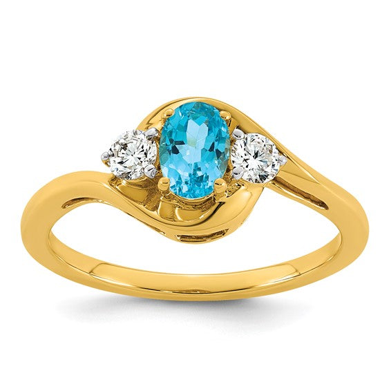 14k Blue Topaz and 1/5 carat Lab Grown Diamond VS/SI+ G+ December Birthstone Complete Ring