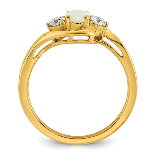 14k Lab Created Opal and 1/5 carat Lab Grown Diamond VS/SI+ G+ October Birthstone Complete Ring