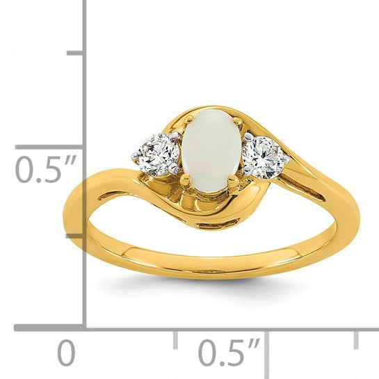 14k Lab Created Opal and 1/5 carat Lab Grown Diamond VS/SI+ G+ October Birthstone Complete Ring