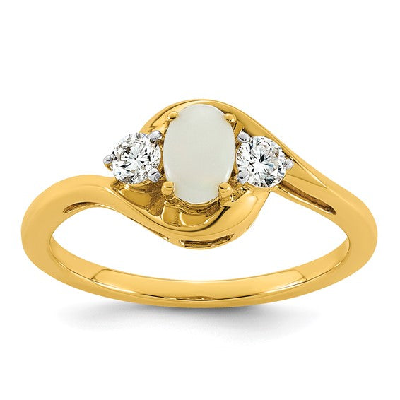 14k Lab Created Opal and 1/5 carat Lab Grown Diamond VS/SI+ G+ October Birthstone Complete Ring