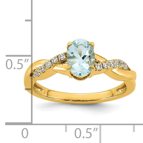 14k Aquamarine and 1/10 carat Lab Grown Diamond VS/SI+ G+ Oval March Birthstone Complete Ring