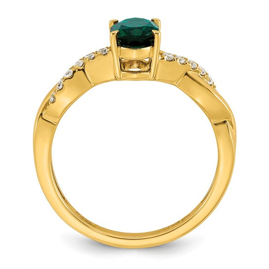 14k Lab Created Emerald and 1/10 carat Lab Grown Diamond VS/SI+ G+ Oval May Birthstone Complete Ring
