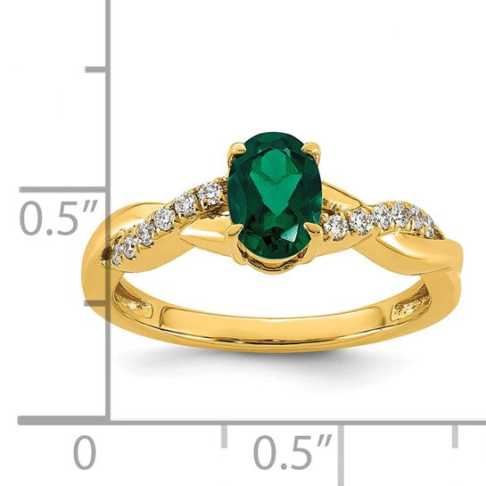 14k Lab Created Emerald and 1/10 carat Lab Grown Diamond VS/SI+ G+ Oval May Birthstone Complete Ring