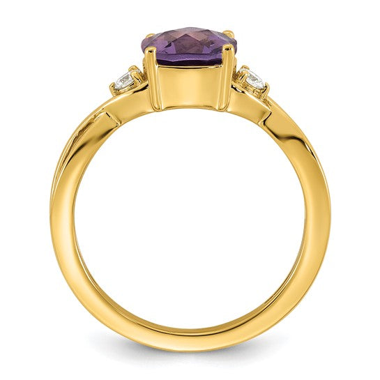 14k Checkerboard Amethyst and 1/10 carat Lab Grown Diamond VS/SI+ G+ February Birthstone Complete Ring