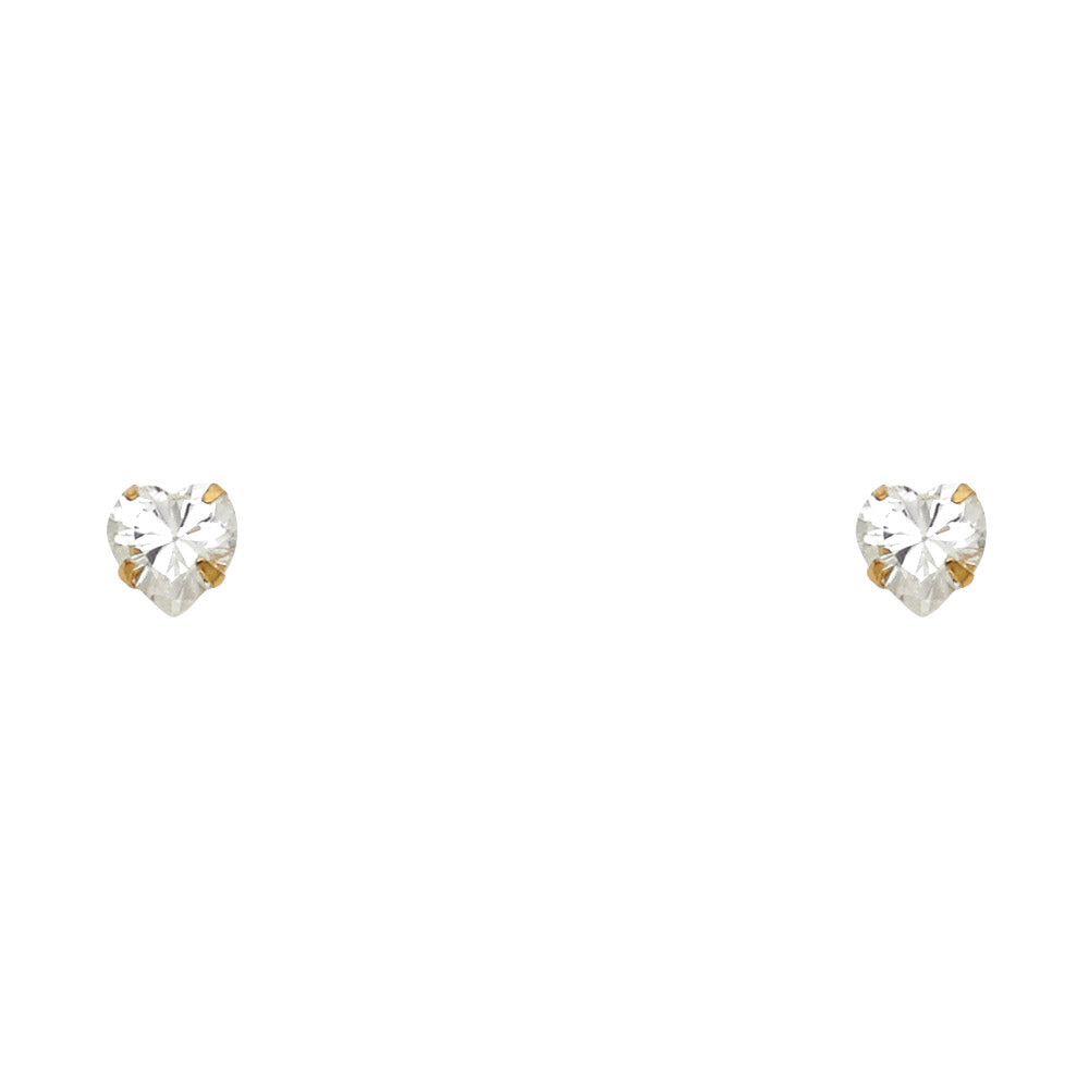 14KY 5mm Heart CZ Stamping Screw Back Stud Earrings