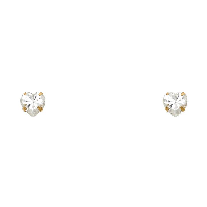 14KY 5mm Heart CZ Stamping Screw Back Stud Earrings