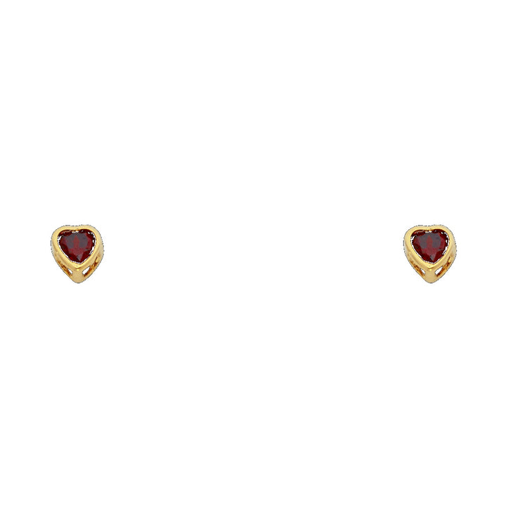 14KY Birthstone 3mm Heart CZ Bezel Screw Back Stud Earrings