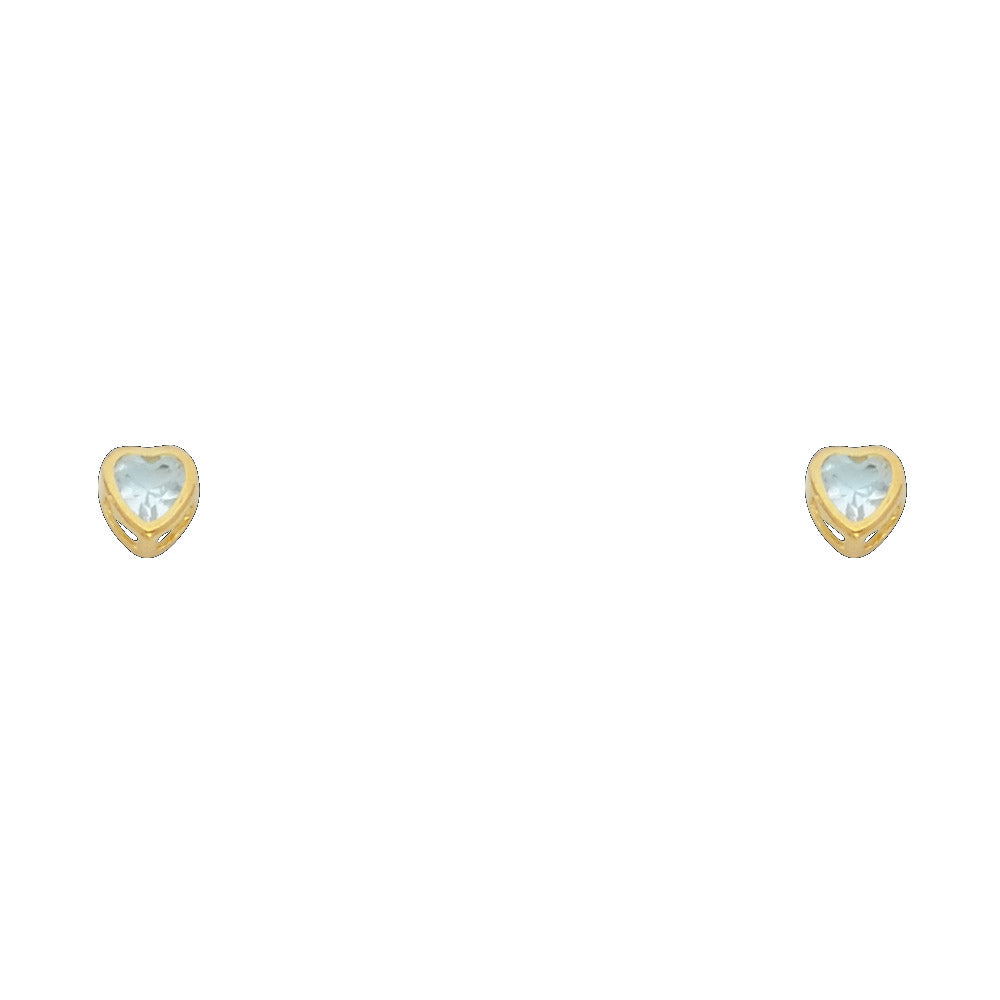 14KY Birthstone 3mm Heart CZ Bezel Screw Back Stud Earrings
