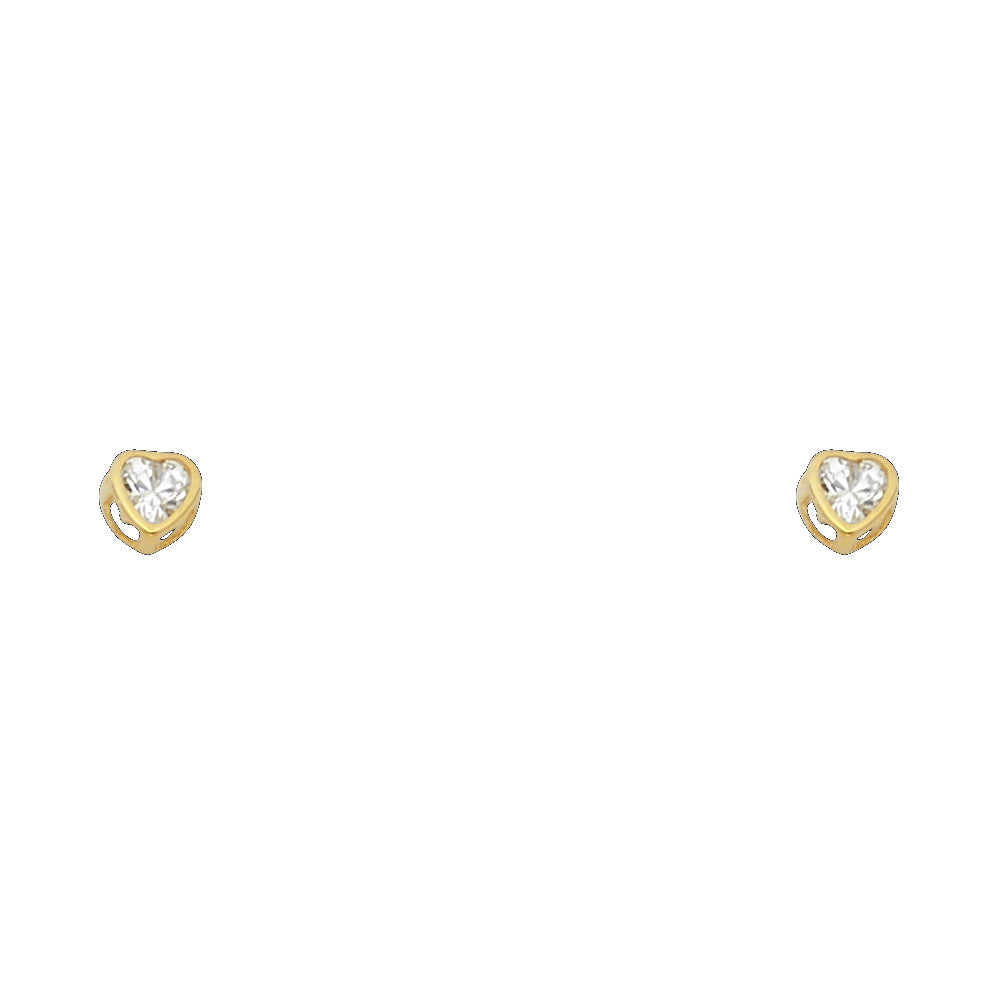 14KY Birthstone 3mm Heart CZ Bezel Screw Back Stud Earrings