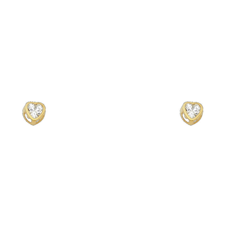 14KY Birthstone 3mm Heart CZ Bezel Screw Back Stud Earrings