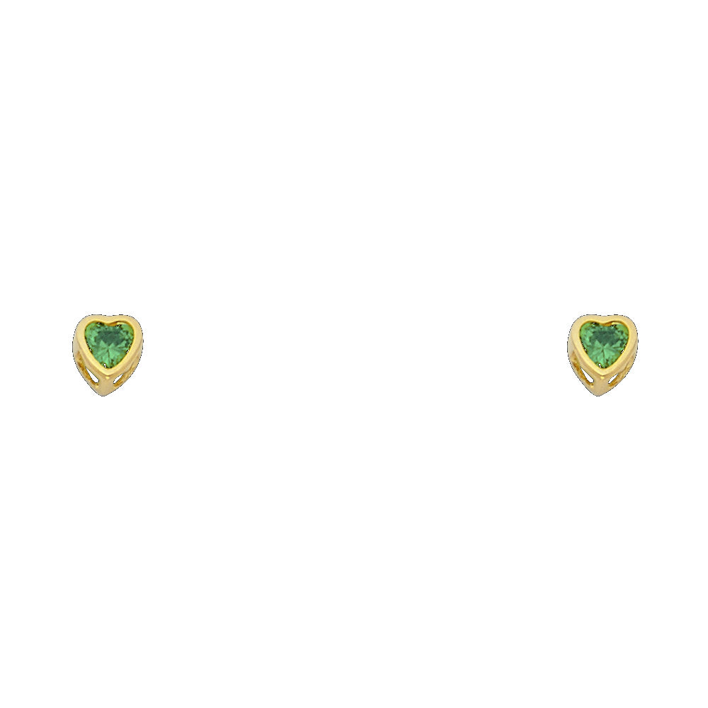 14KY Birthstone 3mm Heart CZ Bezel Screw Back Stud Earrings