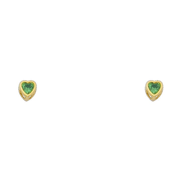 14KY Birthstone 3mm Heart CZ Bezel Screw Back Stud Earrings