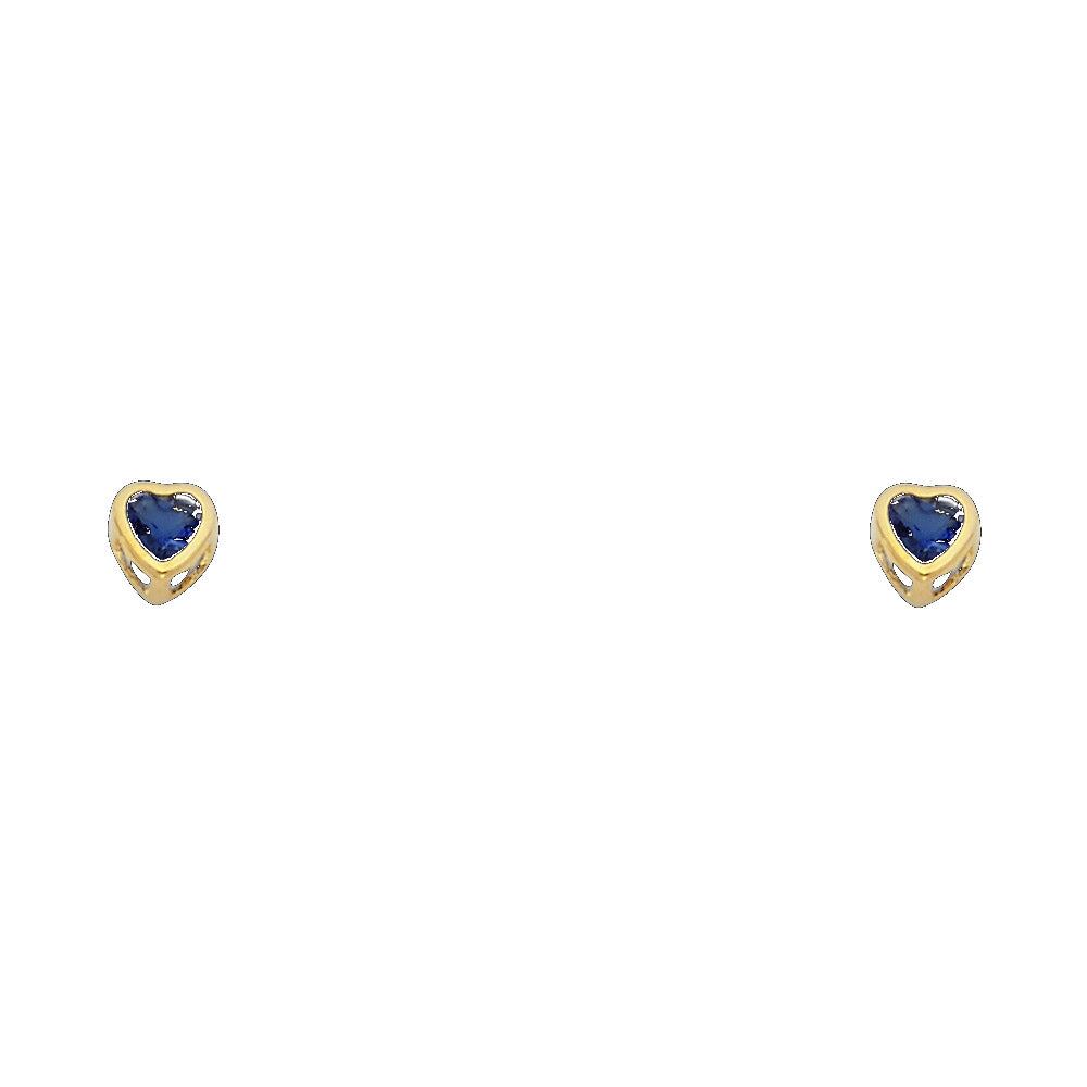 14KY Birthstone 3mm Heart CZ Bezel Screw Back Stud Earrings